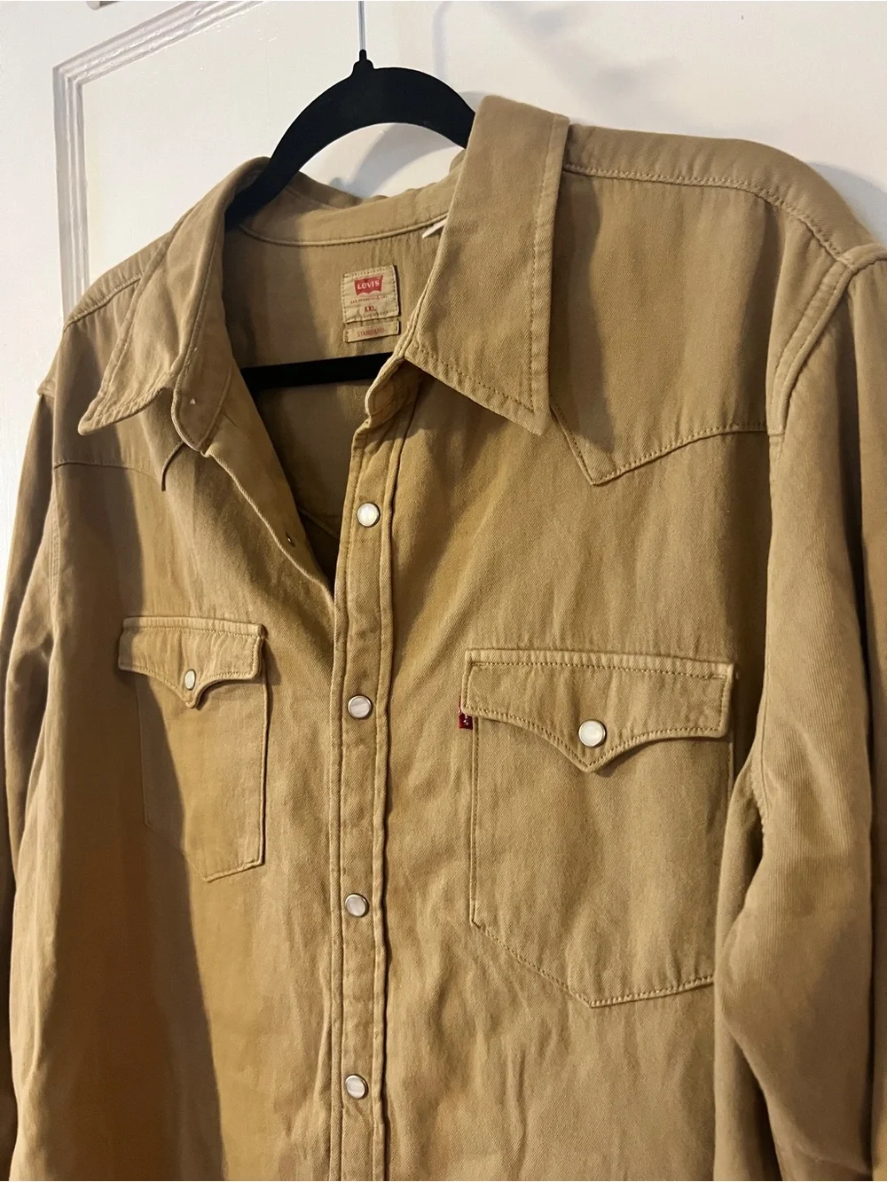 NWT Levi’s Men’s Classic Western Pearl Snap Flannel Shirt Tan Beige Size XXL